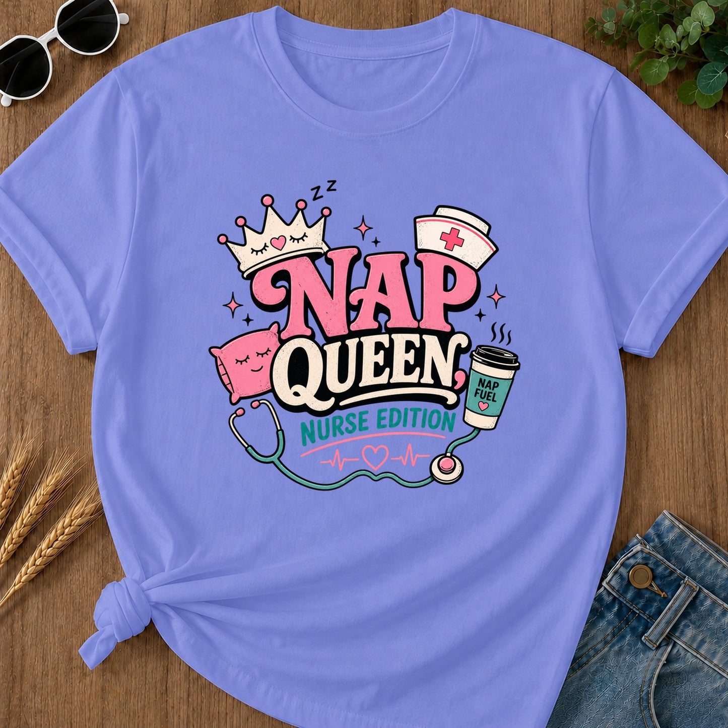 Nap Queen T-Shirt - Flo Blue Mockup