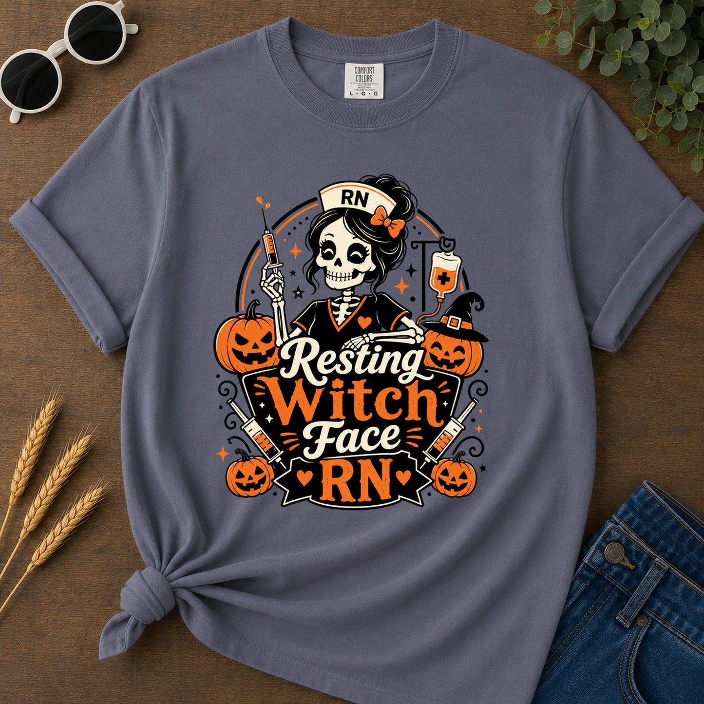 Resting Witch Face T-Shirt - Navy Mockup