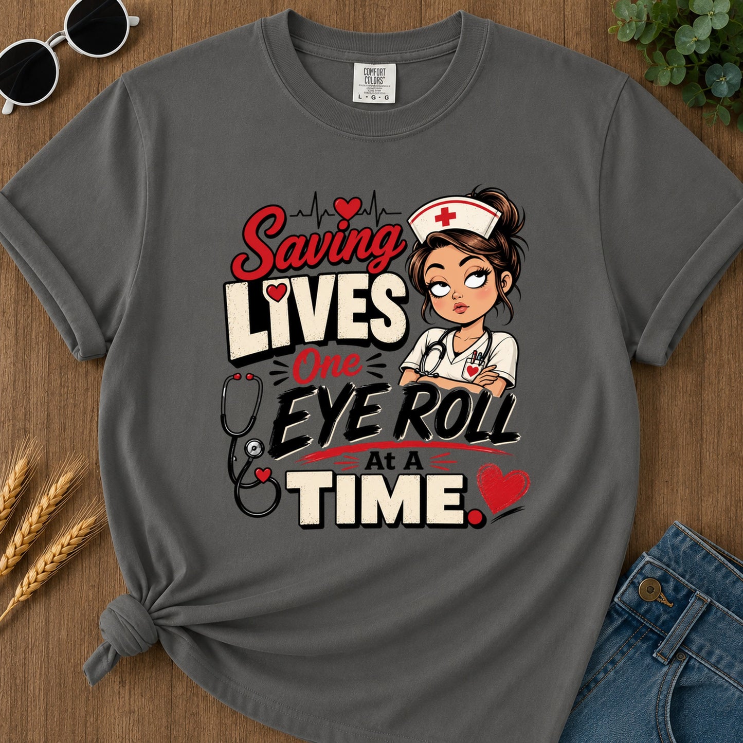 One Eye Roll T-Shirt - Pepper Mockup