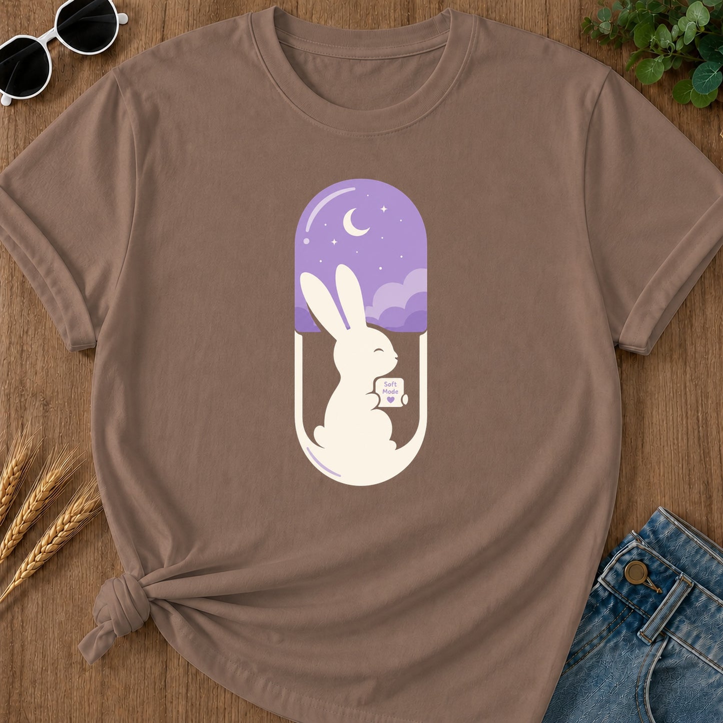 Soft Mode Bunny T-Shirt - Espresso Mockup