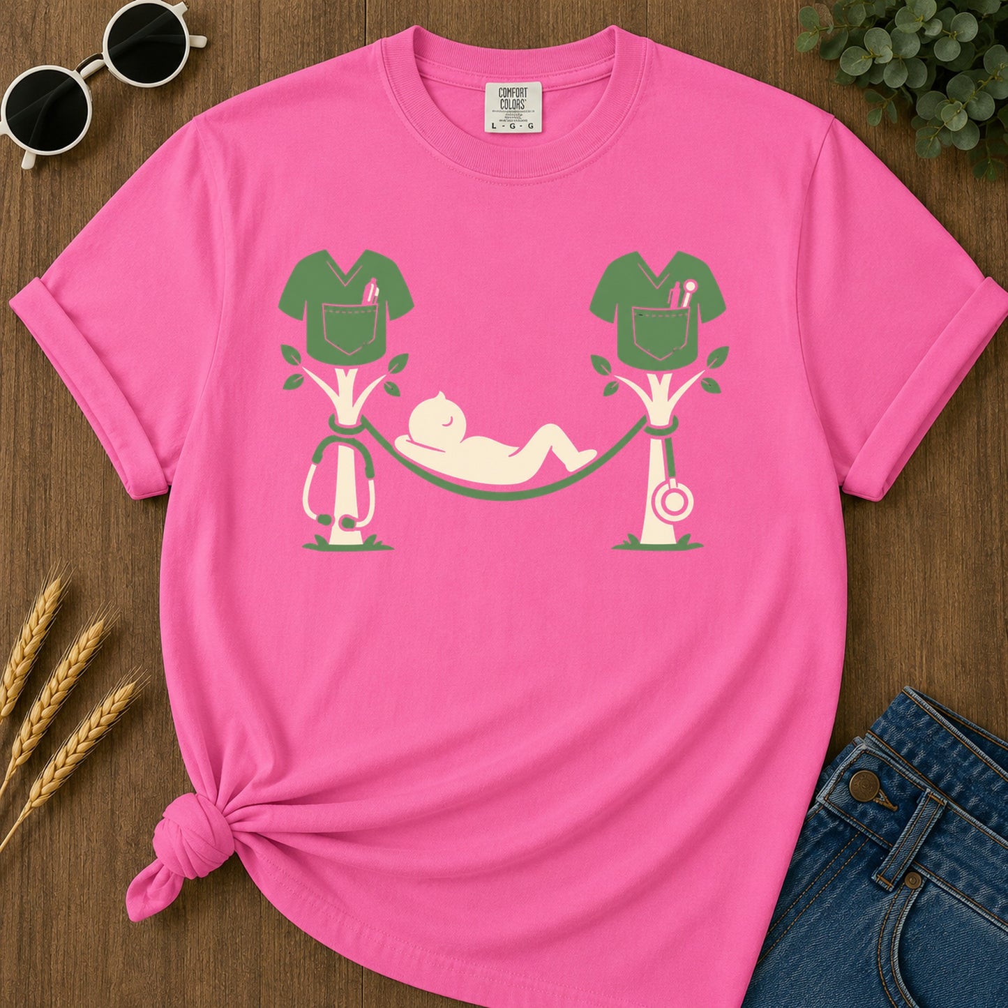 Scrub Hammock T-Shirt - Neon Pink Mockup