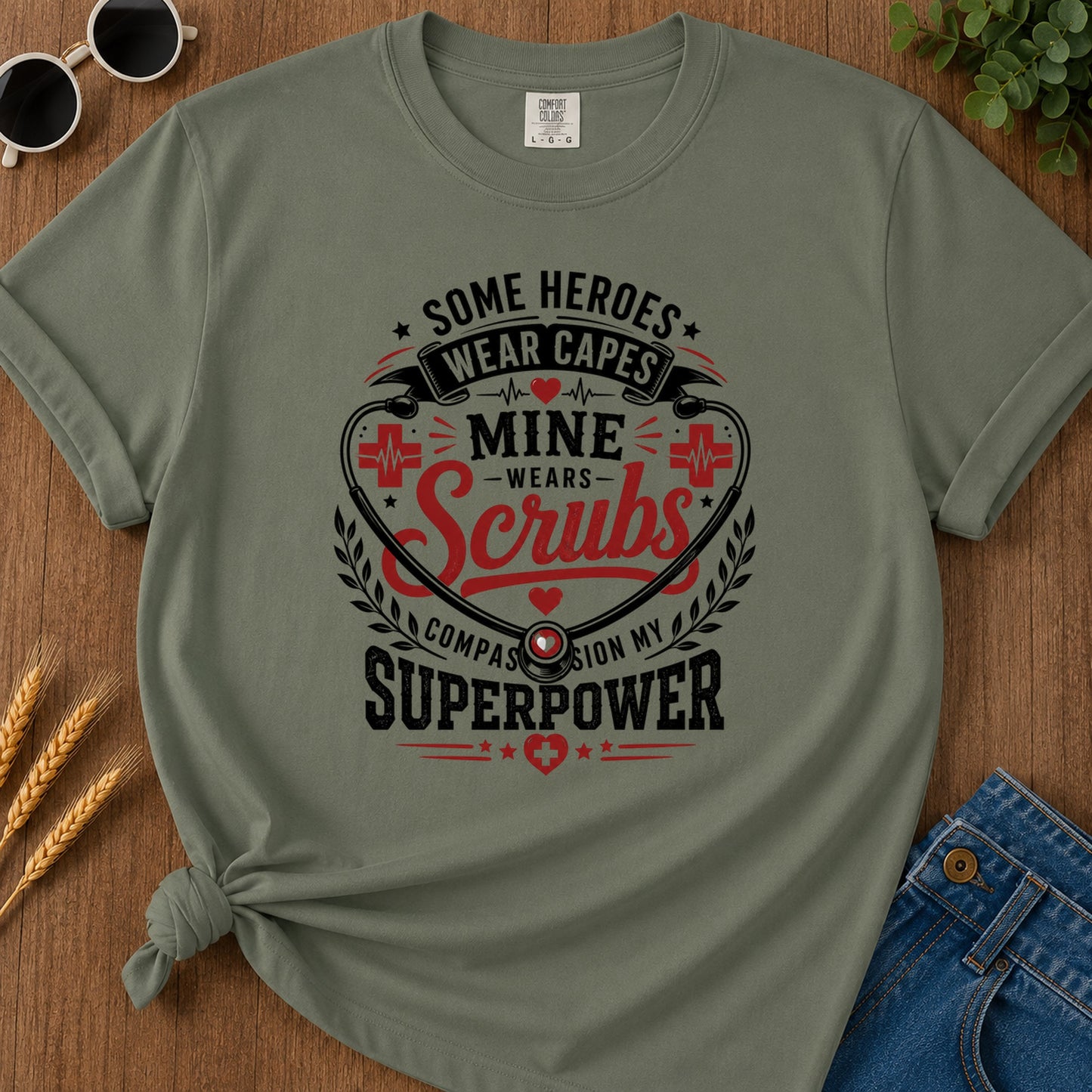 Heroes Wear Capes T-Shirt - Moss Mockup