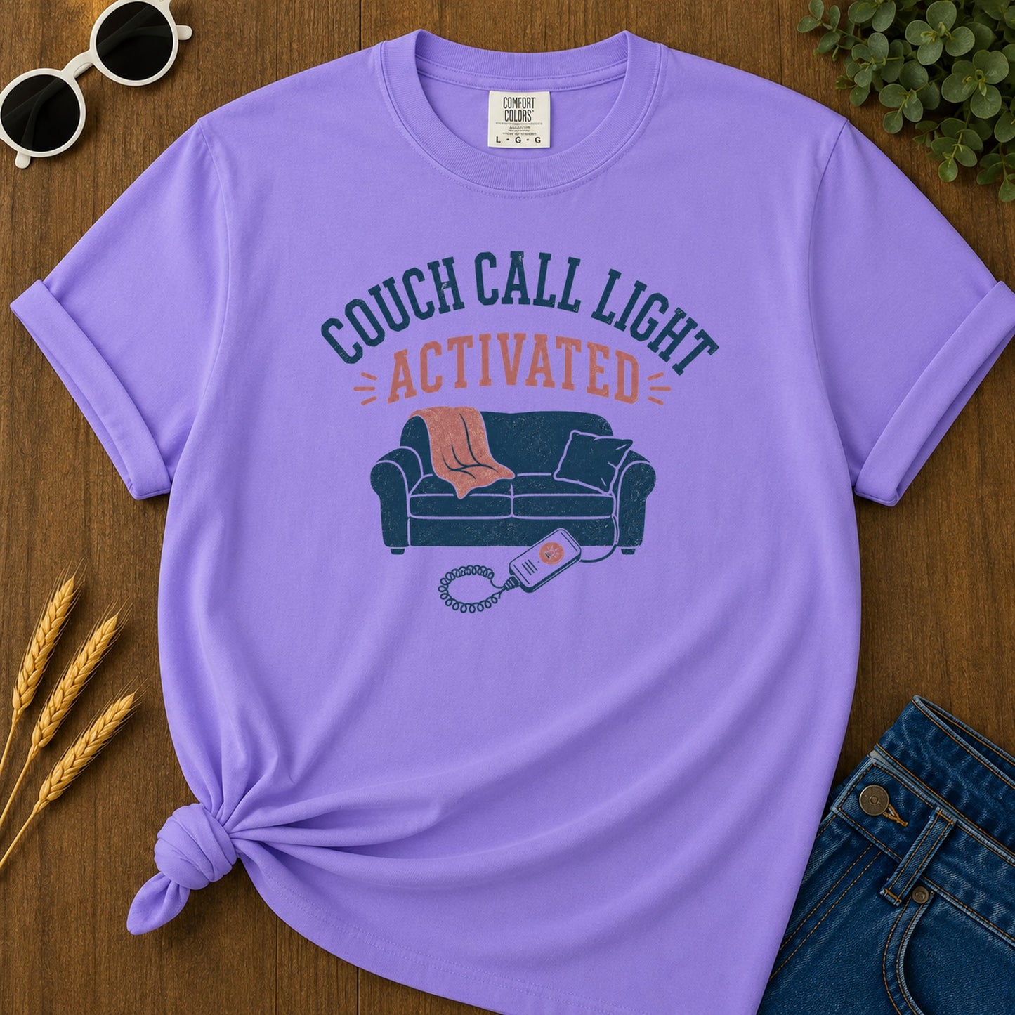 Couch Call Light T-Shirt - Violet Mockup