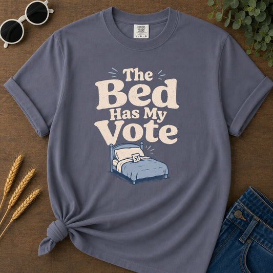 Bed Has My Vote T-Shirt - Navy Mockup