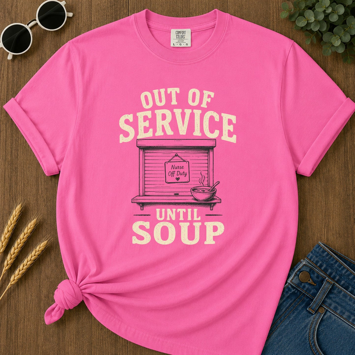 Out Service Soup T-Shirt - Neon Pink Mockup