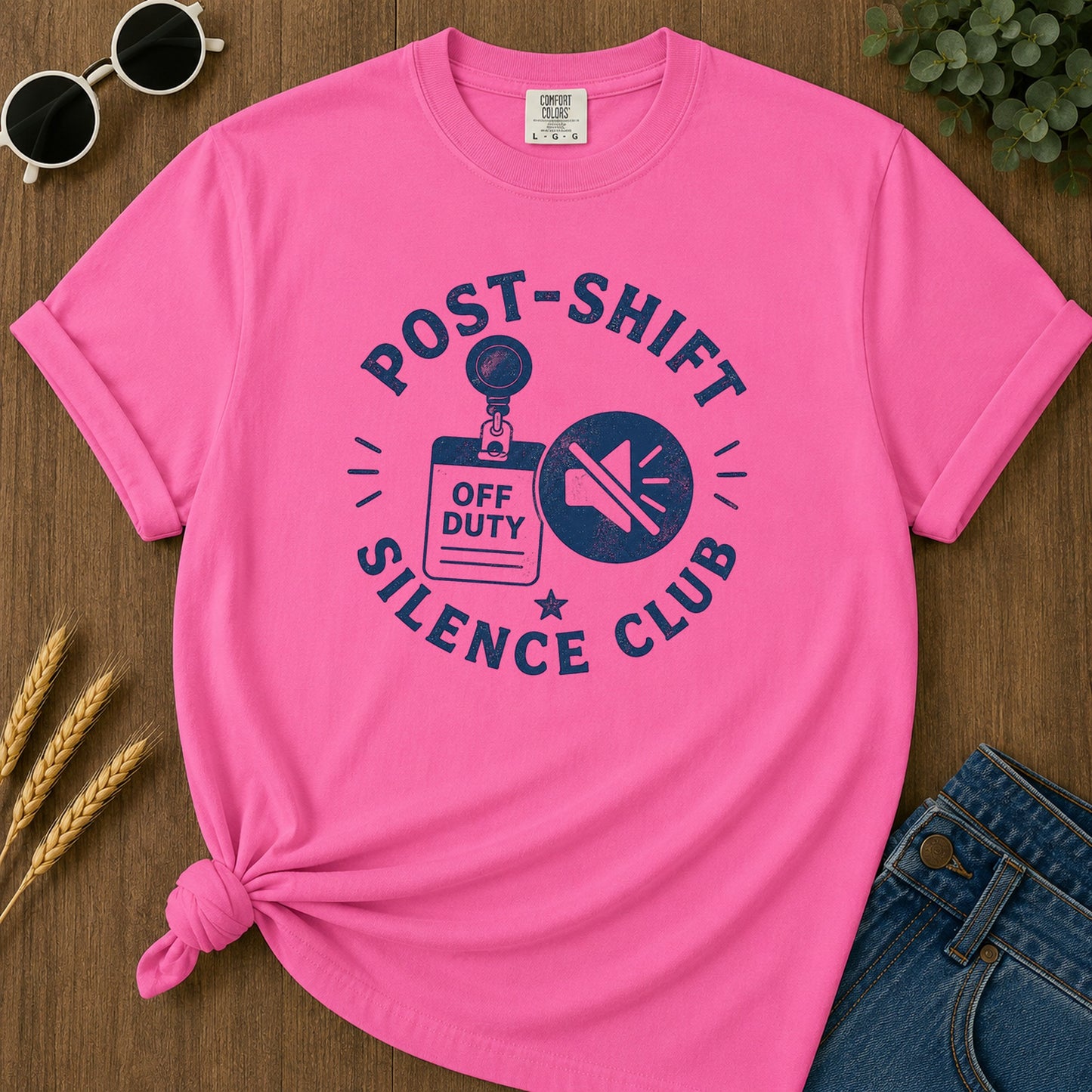 Post Shift Silence Club T-Shirt - Neon Pink Mockup