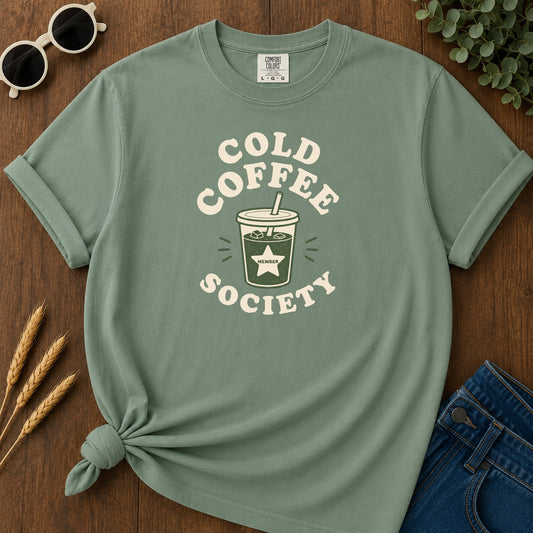 Cold Coffee Society T-Shirt - Light Green Mockup