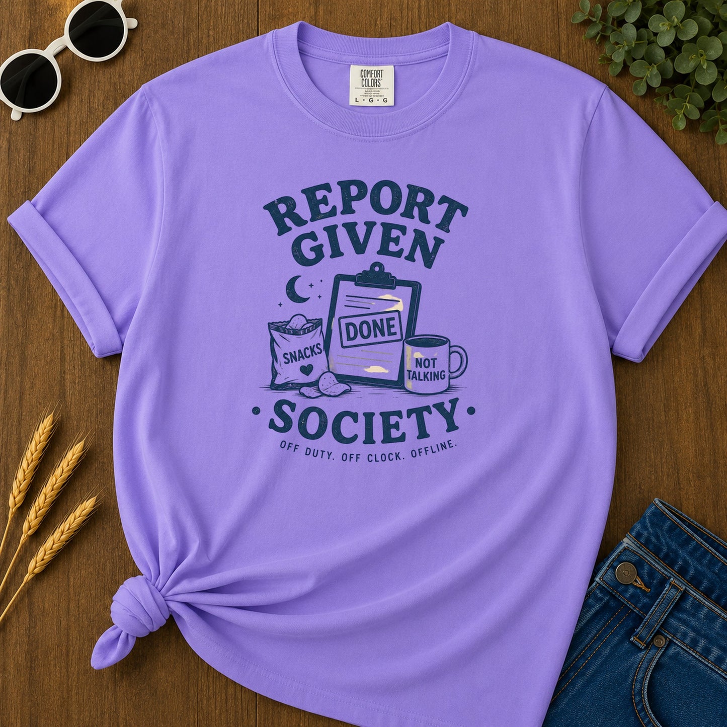 Report Given Society T-Shirt - Violet Mockup