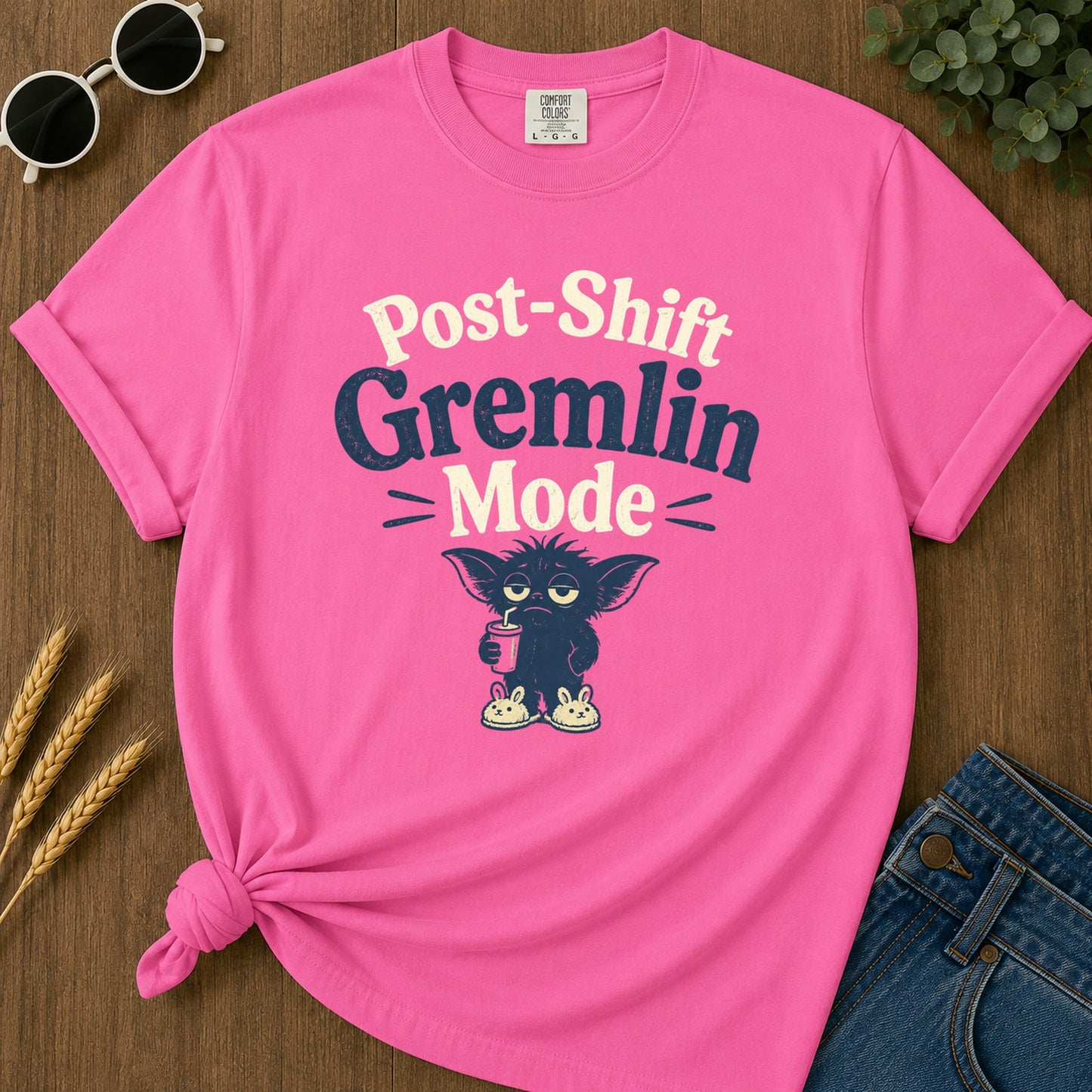 Post Shift Gremlin T-Shirt - Neon Pink Mockup