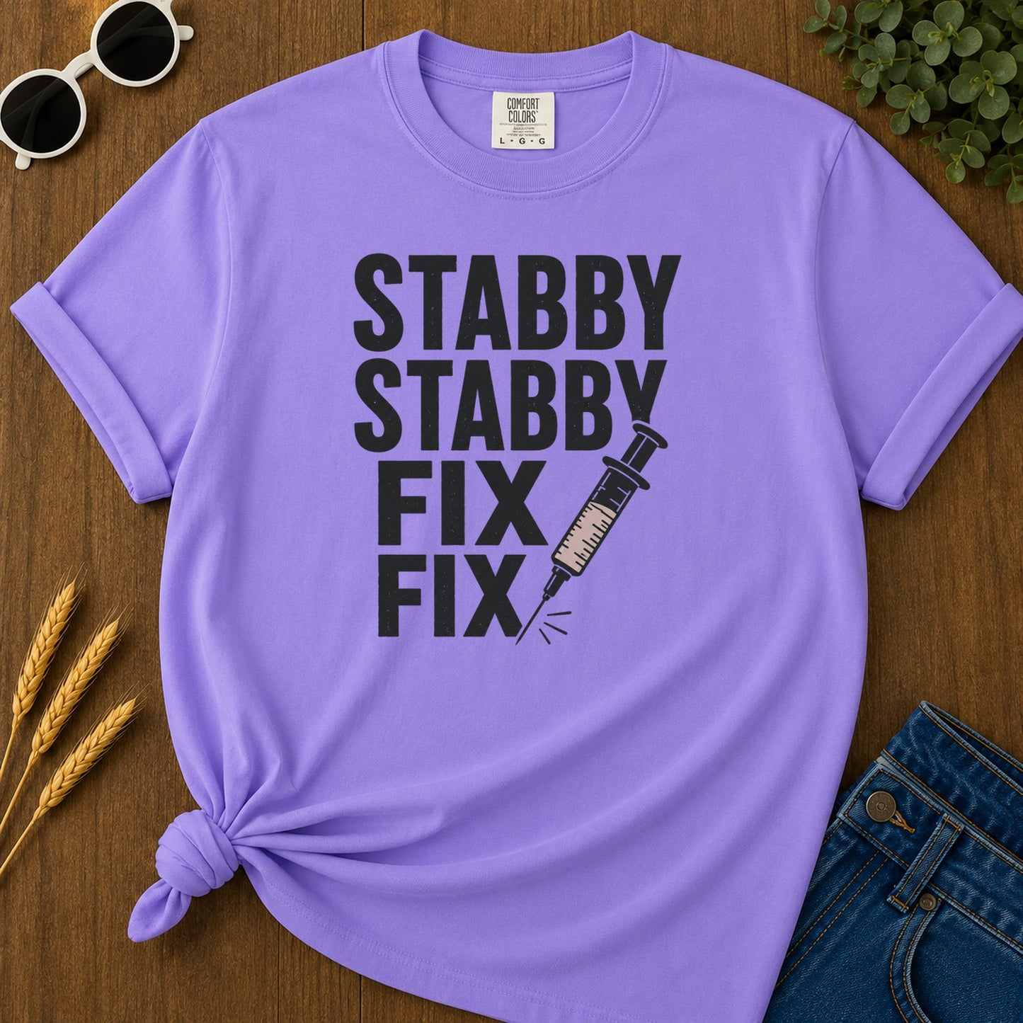 Stabby Stabby Fix Fix T-Shirt - Violet Mockup