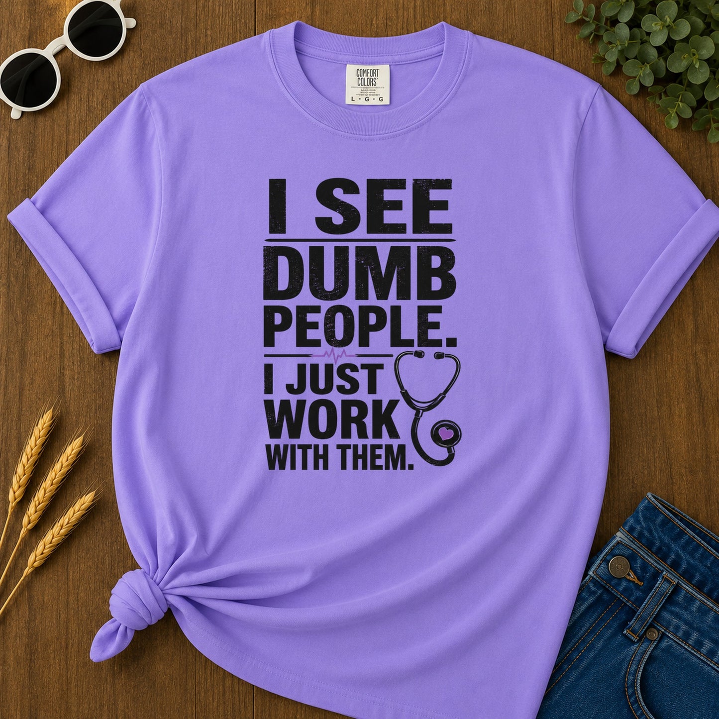 Dumb People Hate Work T-Shirt - Violet Mockup