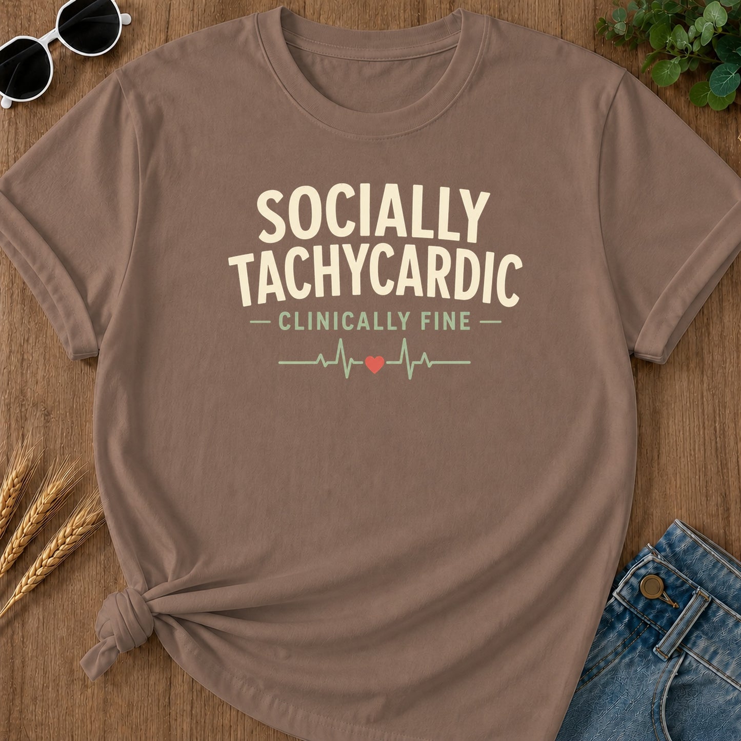 Socially Tachycardic T-Shirt - Espresso Mockup