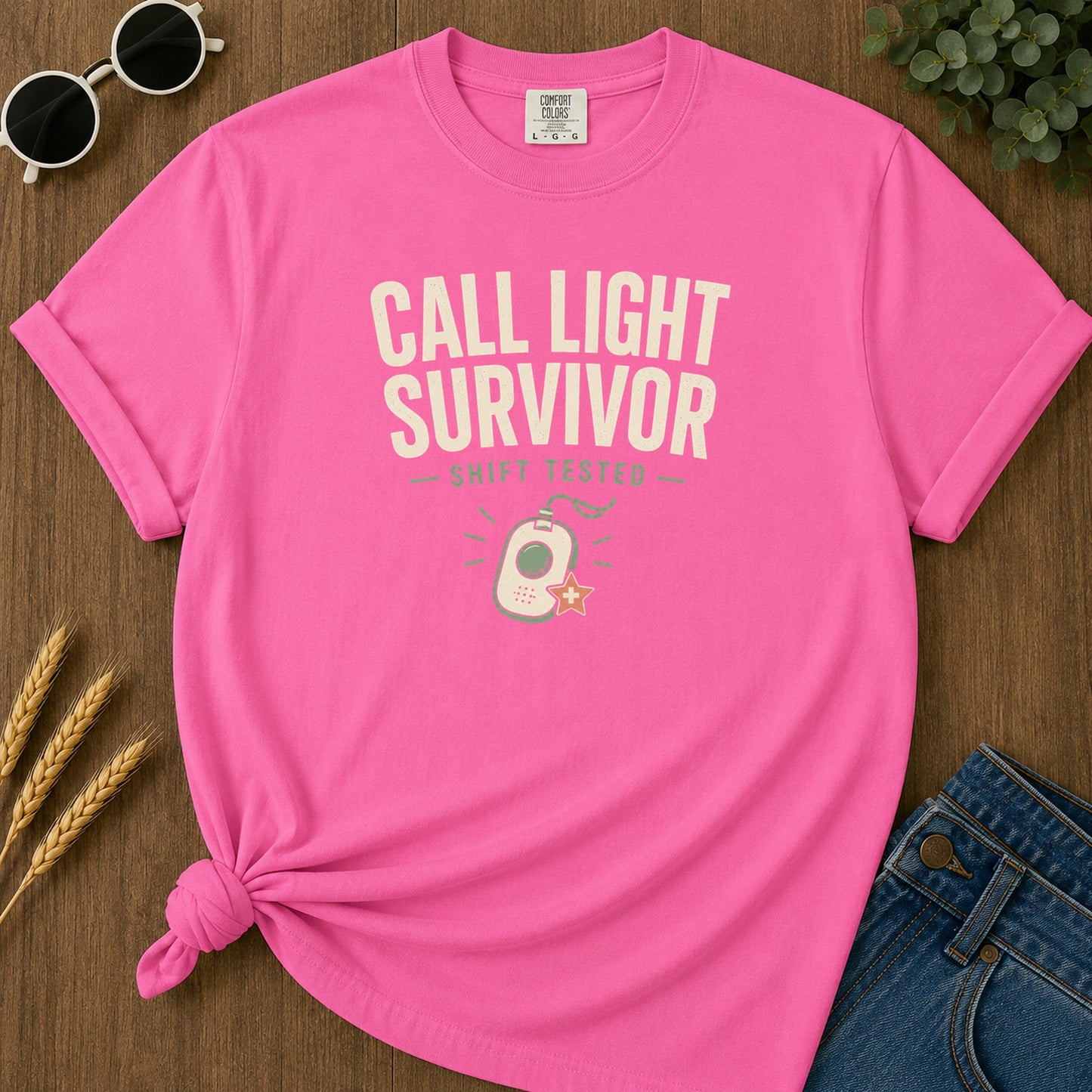 Call Light Survivor T-Shirt - Neon Pink Mockup