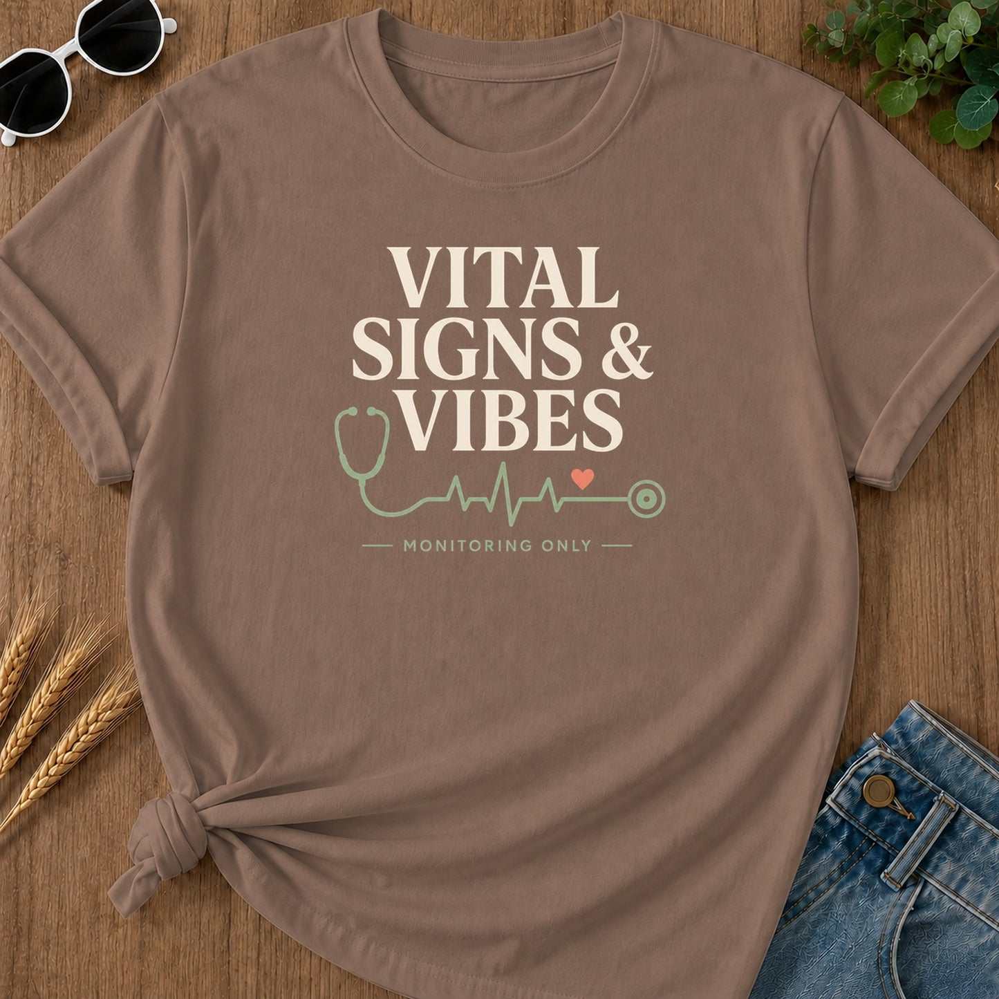 Vital Signs Vibes T-Shirt - Espresso Mockup