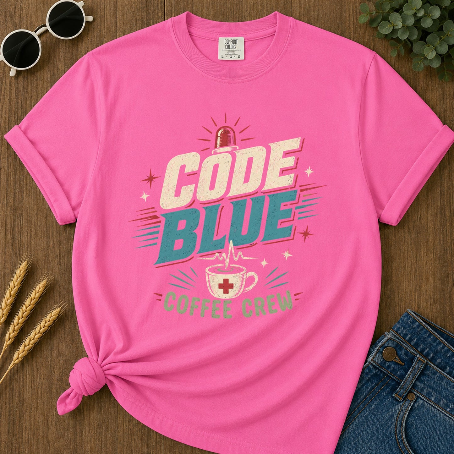 Cold Coffee Crew T-Shirt - Neon Pink Mockup