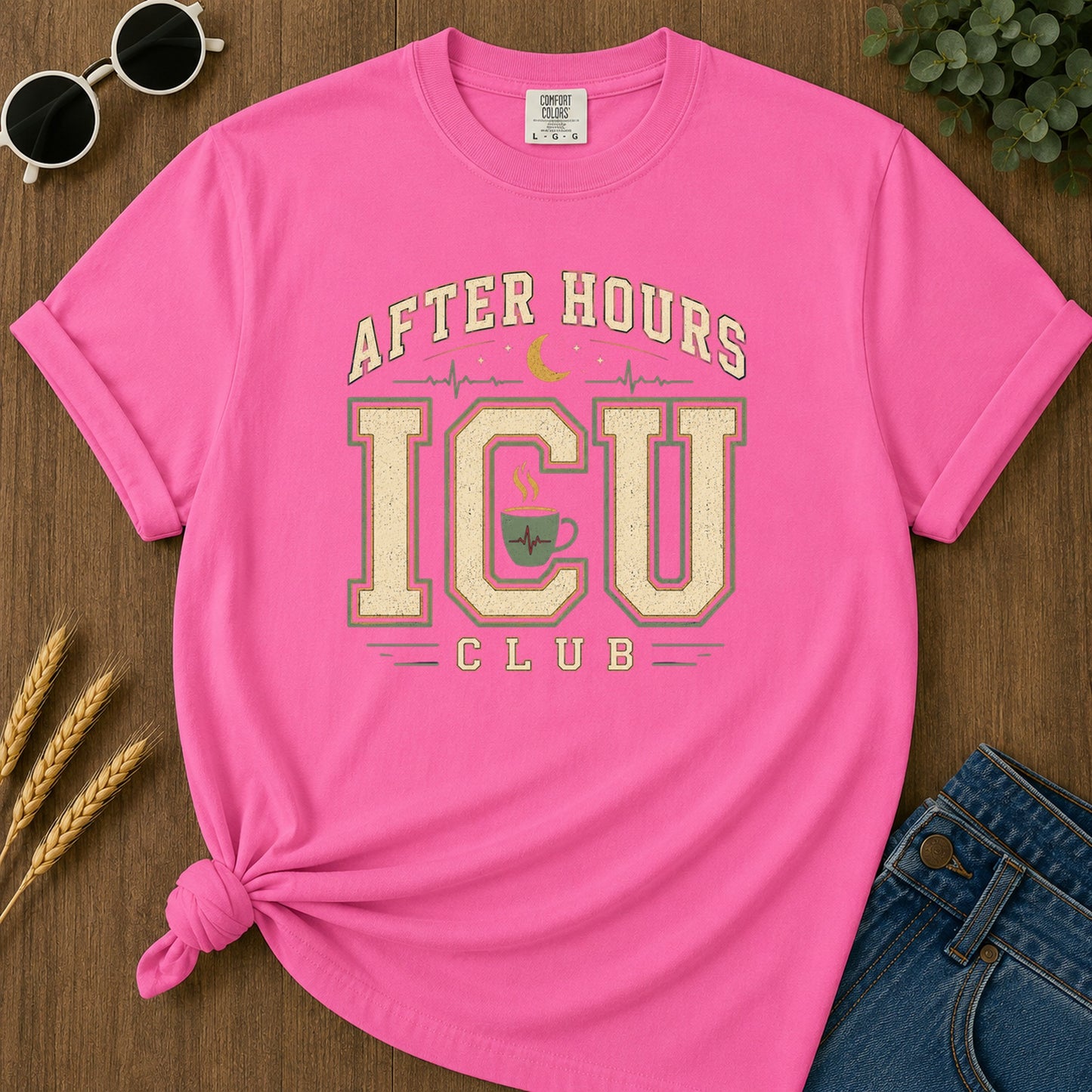 Night Shift Cream T-Shirt - Neon Pink Mockup