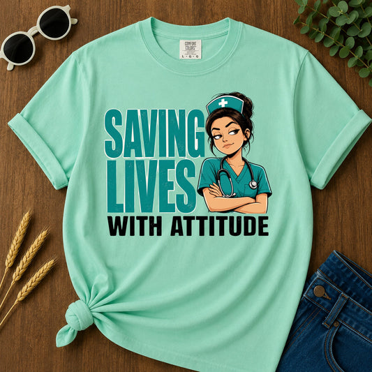 Saving Lives Attitude T-Shirt - Island Reef Mockup