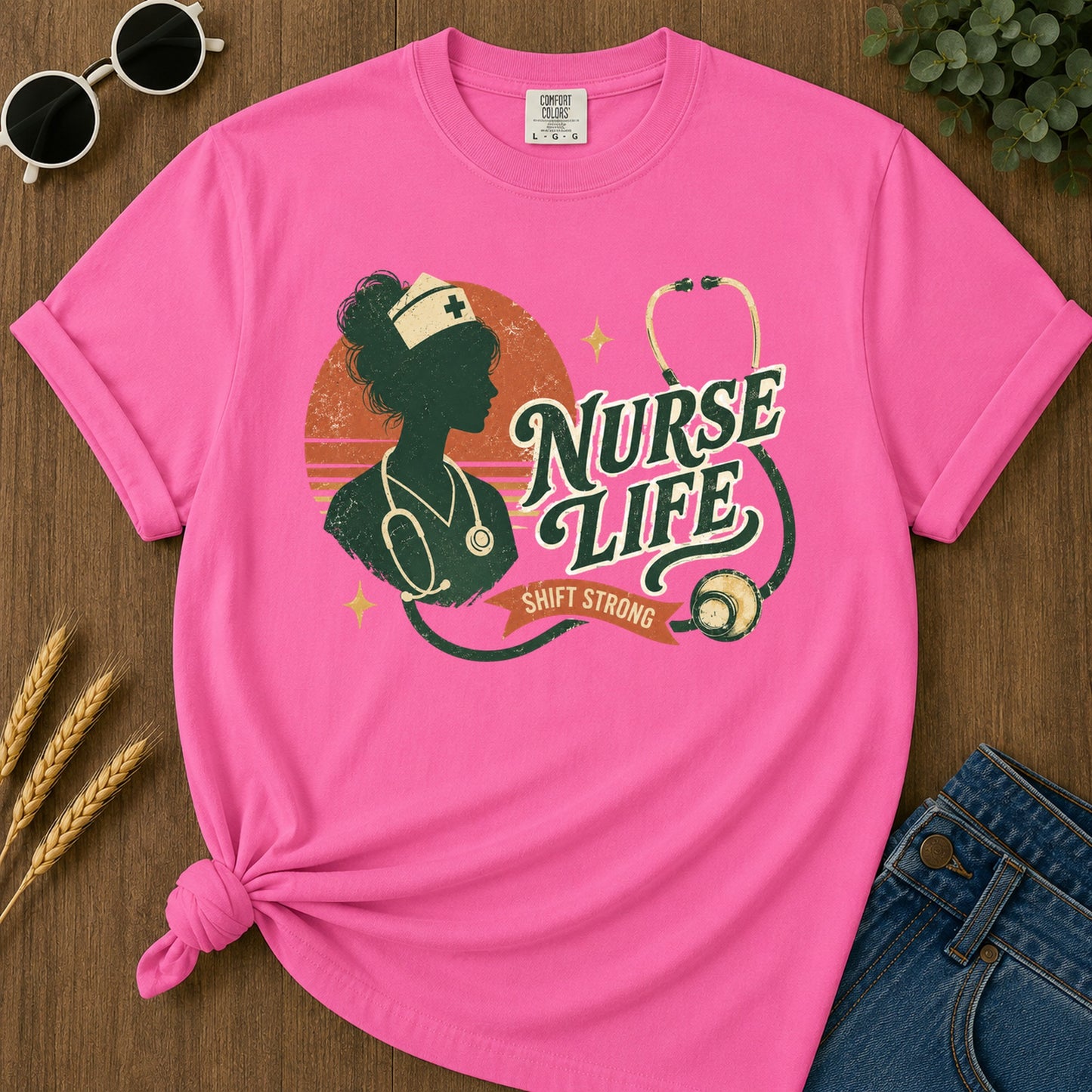 Nurse Life Shift Strong T-Shirt - Neon Pink Mockup