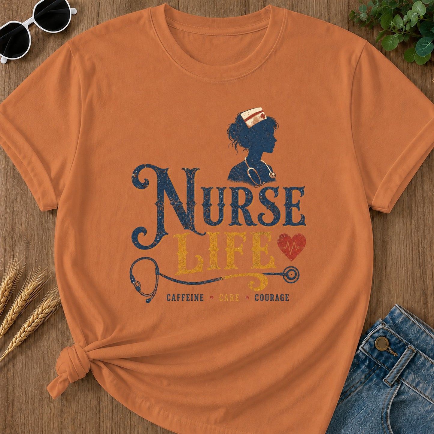 Caffeine Care Courage 302 T-Shirt - Yam Mockup