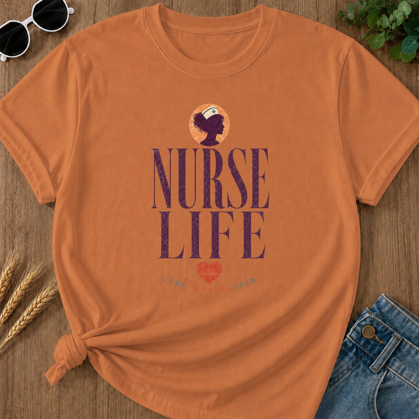 Nurse Life Care Chaos Calm T-Shirt - Yam Mockup