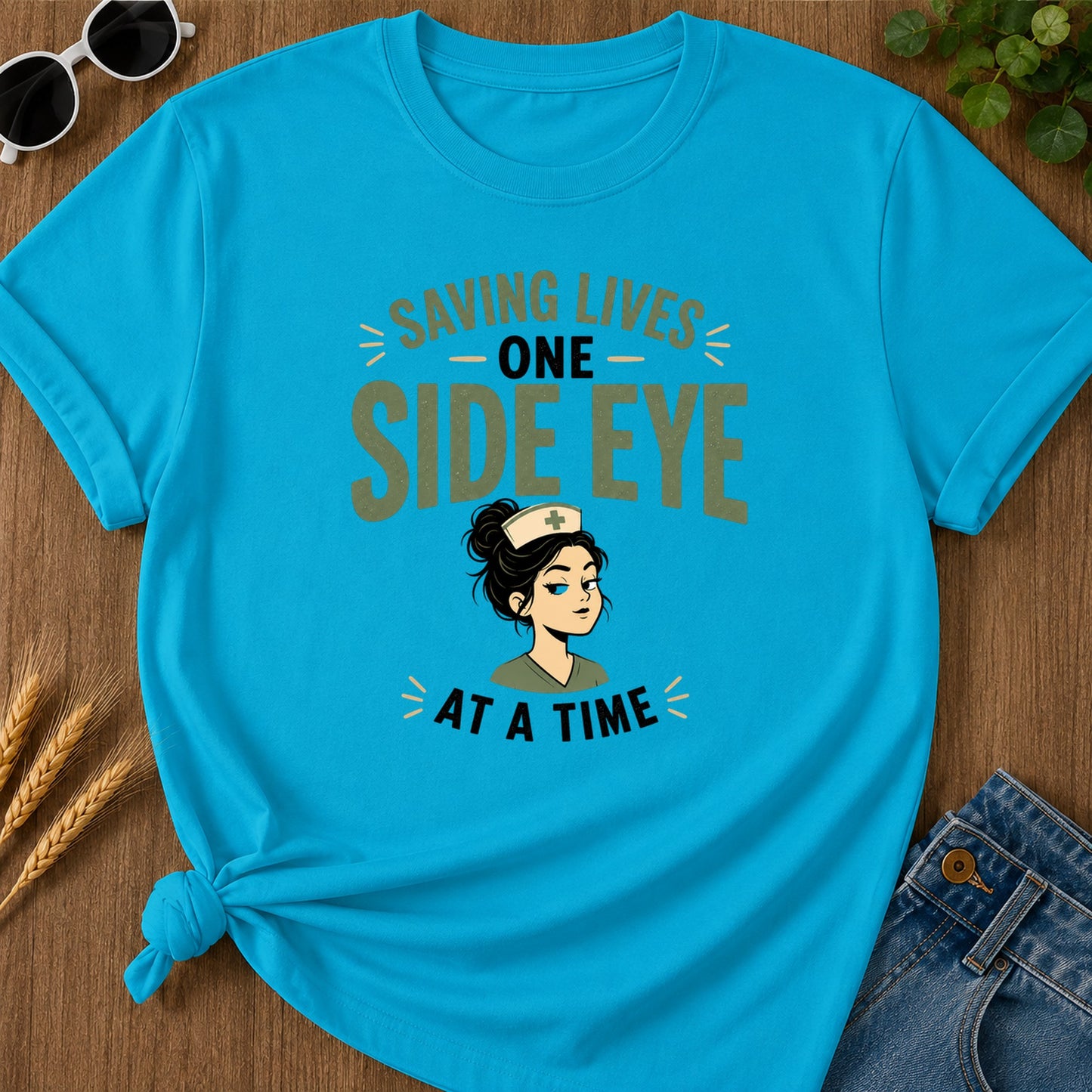Saving Side Eye T-Shirt - Sapphire Mockup