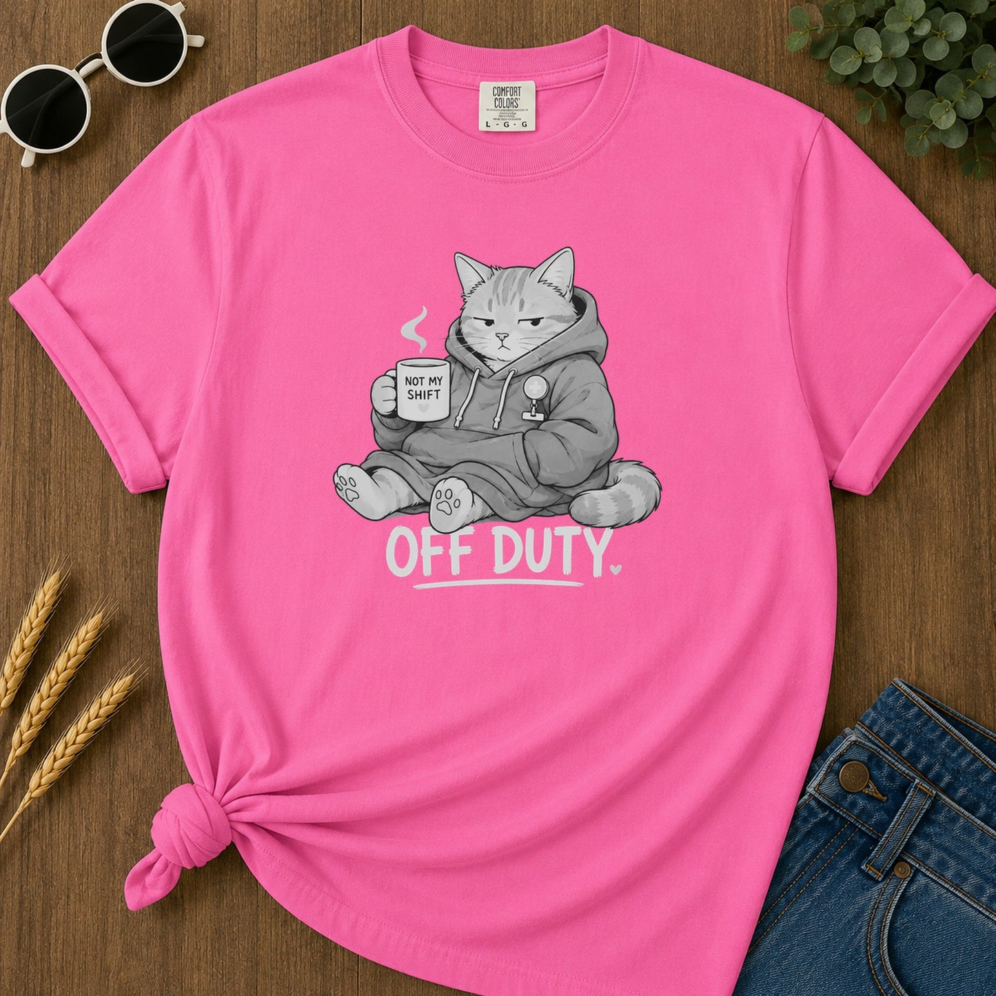 Off Duty Cat 321 T-Shirt - Neon Pink Mockup