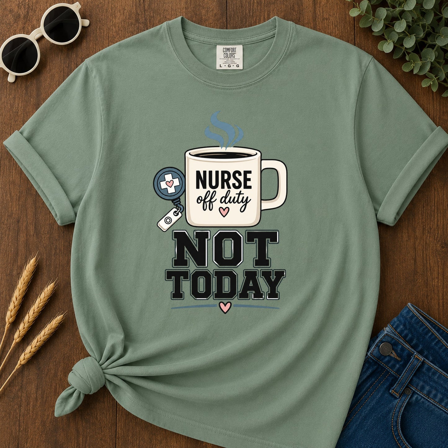 Off Duty Mug T-Shirt - Light Green Mockup