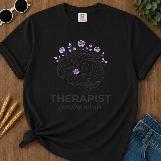 Therapist Growing Minds T-Shirt - Black Mockup