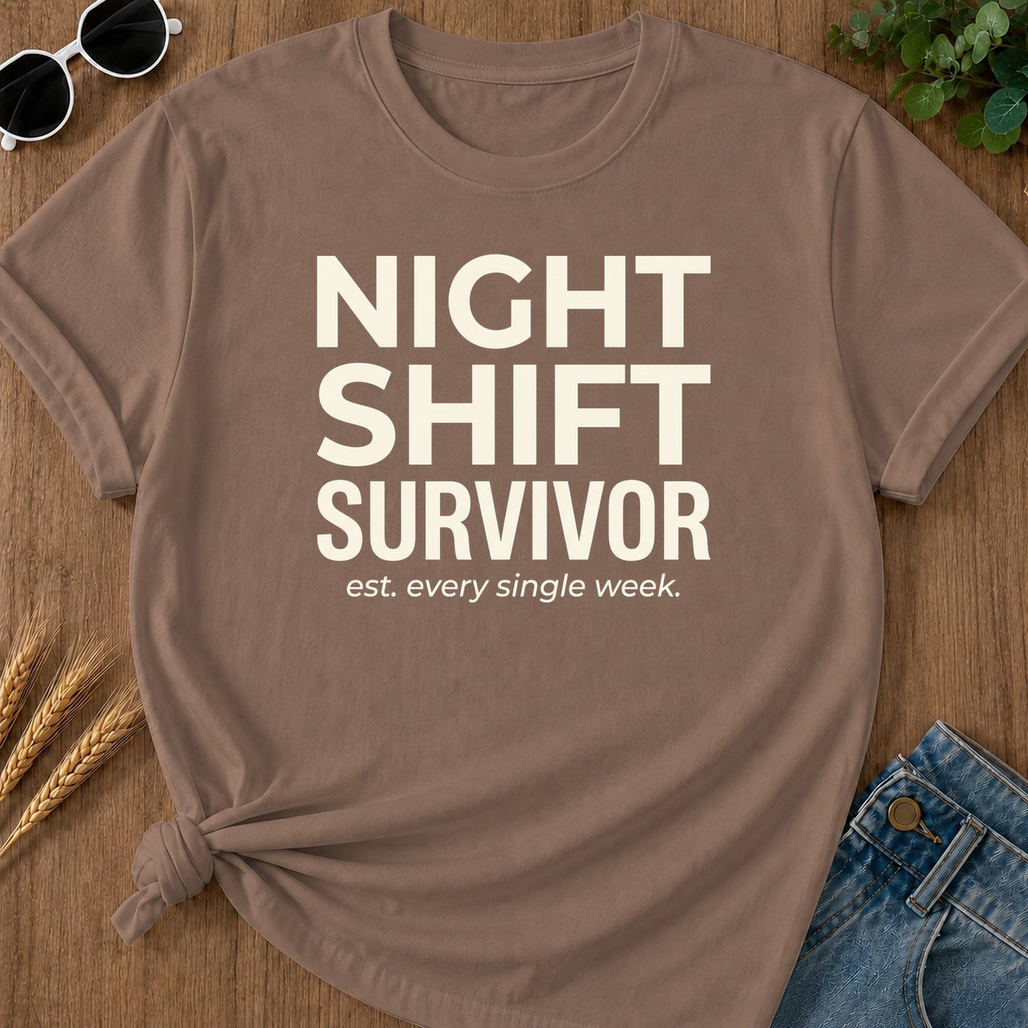 Night Shift Survivor T-Shirt - Espresso Mockup