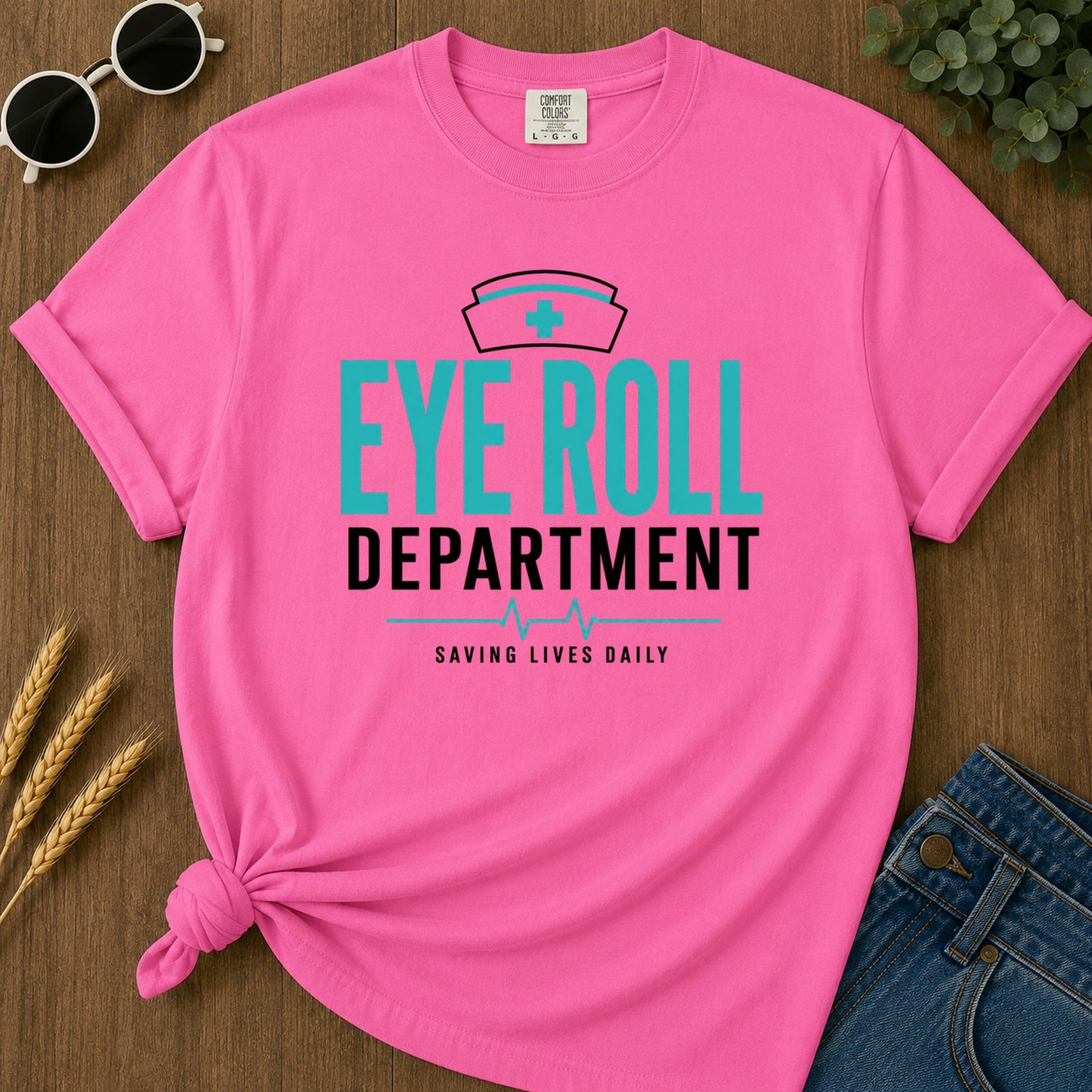 Eye Roll T-Shirt - Neon Pink Mockup