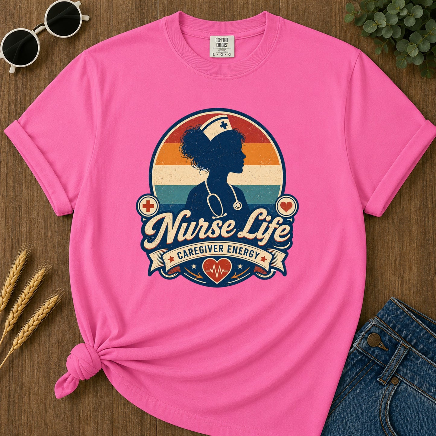 Caregiver Energy T-Shirt - Neon Pink Mockup