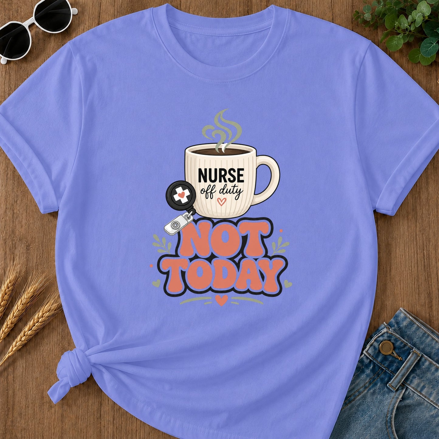 Not Today Coral T-Shirt - Flo Blue Mockup