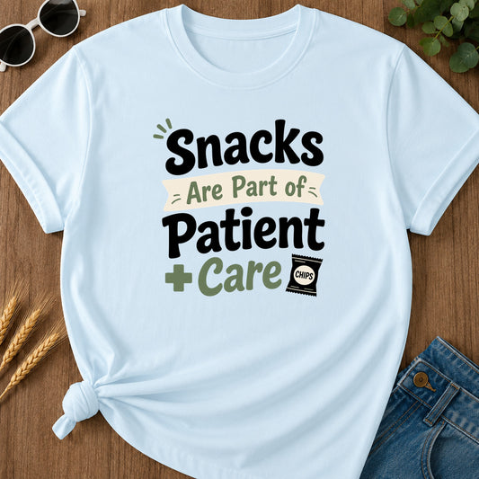 Snacks Patient Care T-Shirt - Chambray Mockup