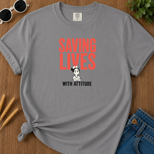 Saving Lives T-Shirt - Grey Mockup