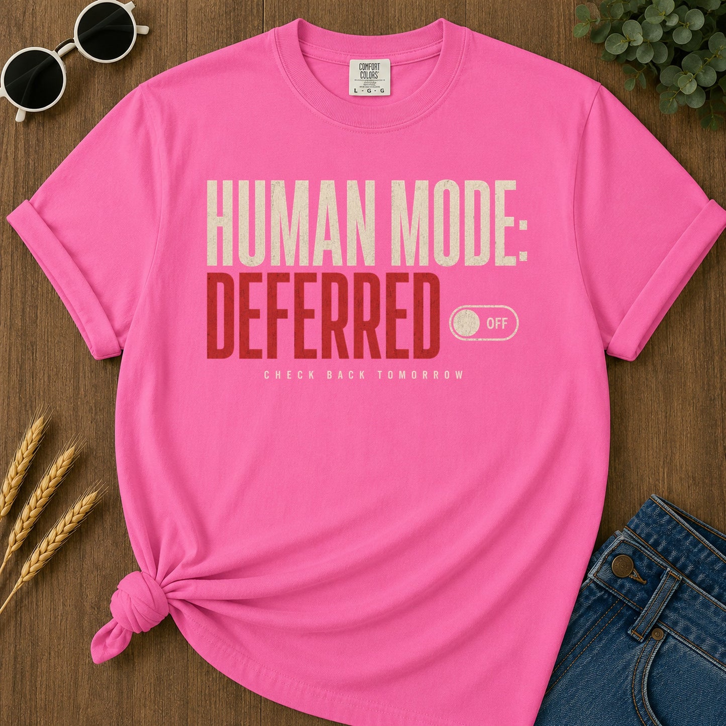 Human Mode Deferred 81 T-Shirt - Neon Pink Mockup