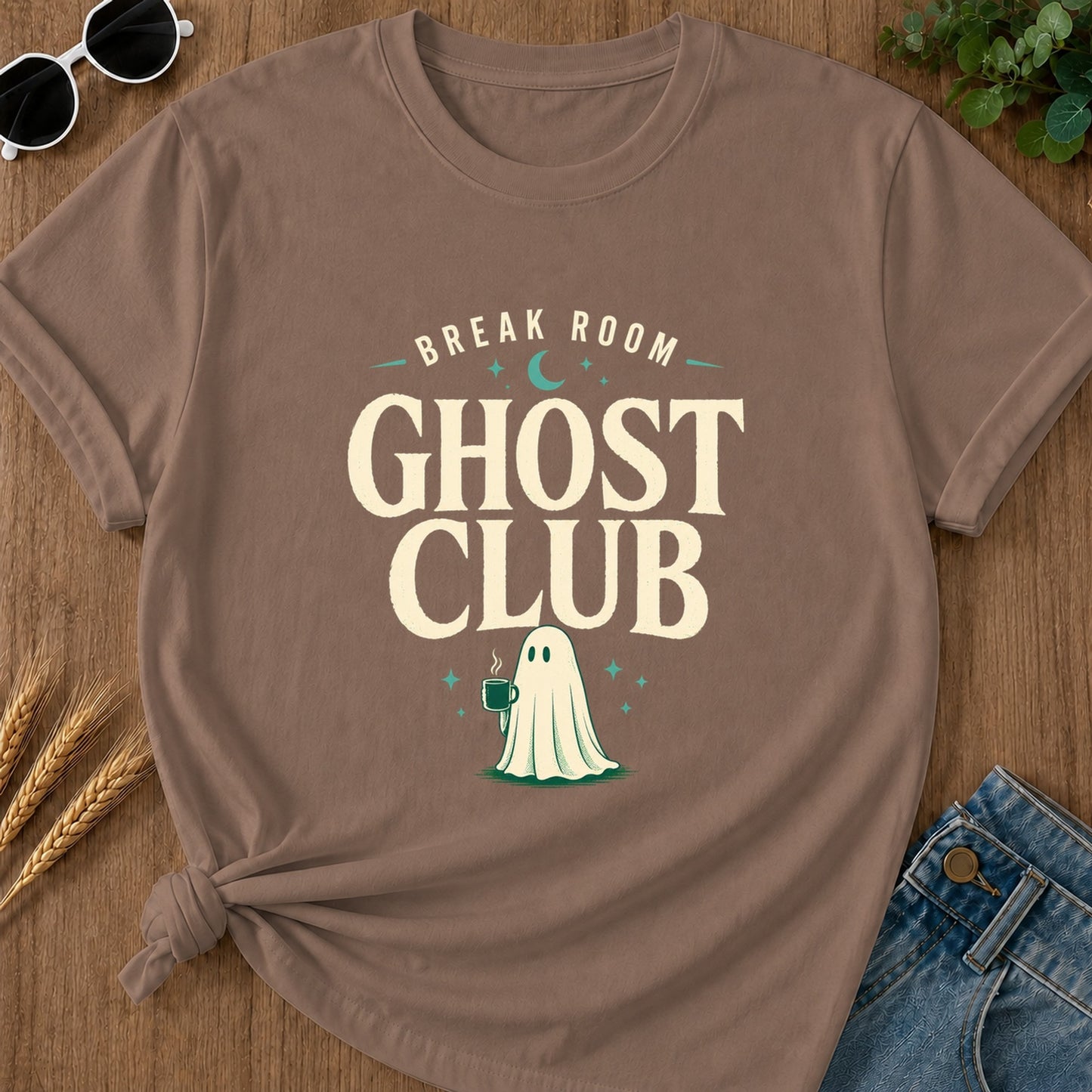 break-room-ghost-club-t-shirt-1 - 008-break-room-ghost-club - Espresso flat mockup 02 visual redo 2048 | RAYZORA