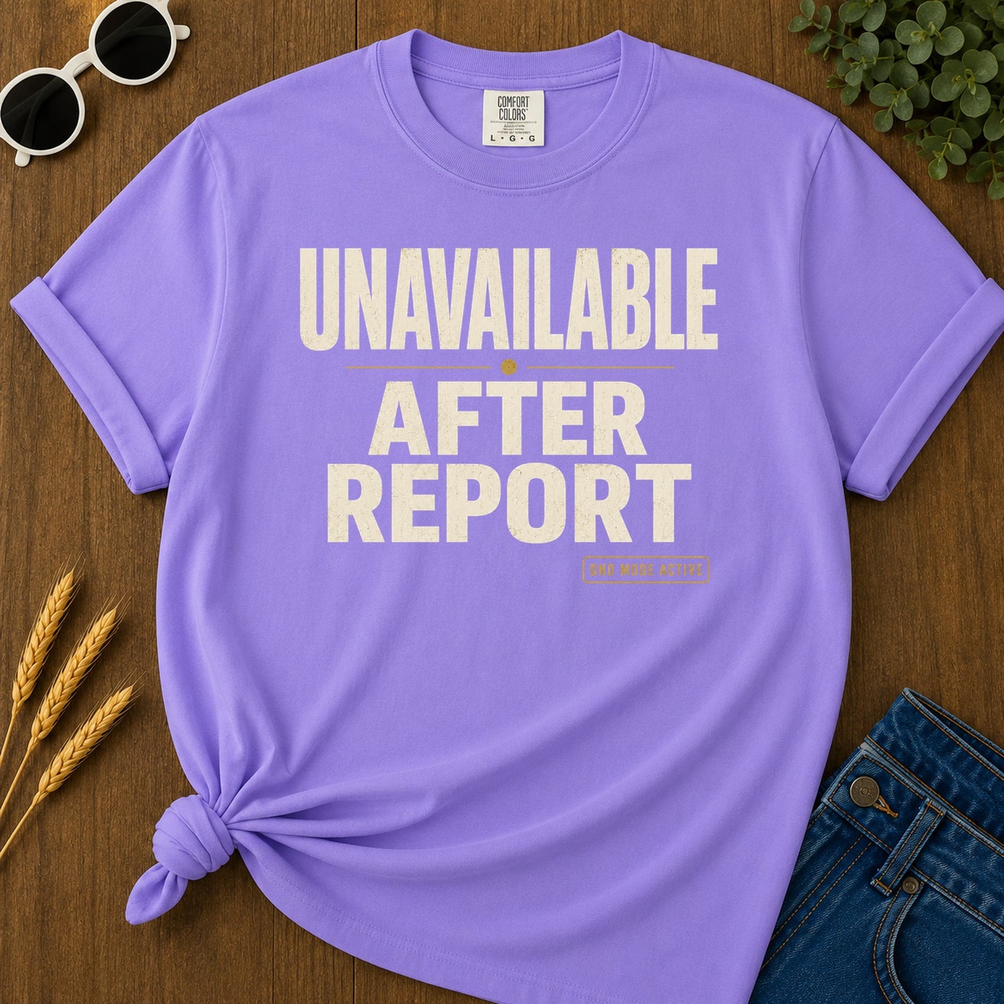 Unavailable After Report T-Shirt - Violet Mockup
