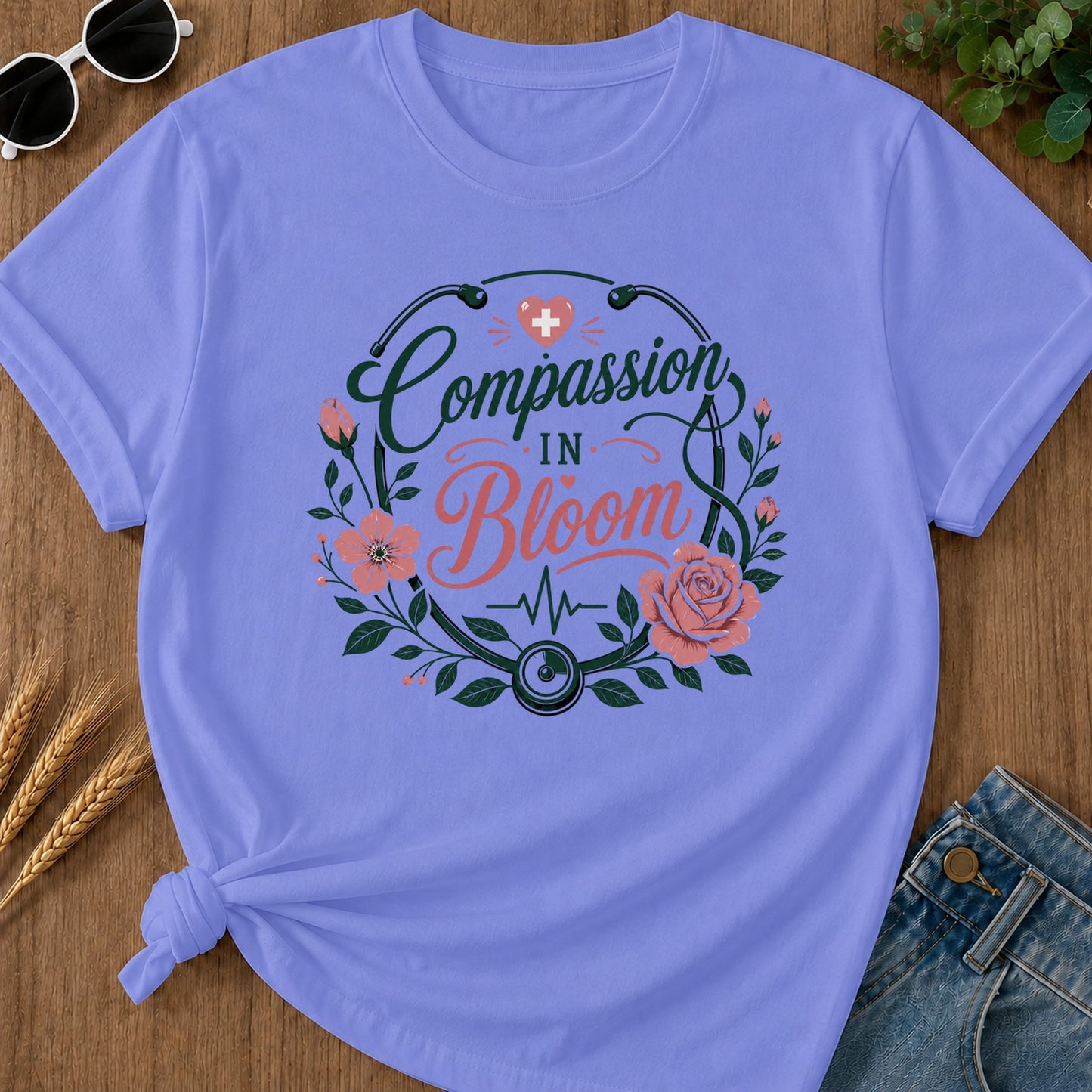 Compassion Bloom T-Shirt - Flo Blue Mockup