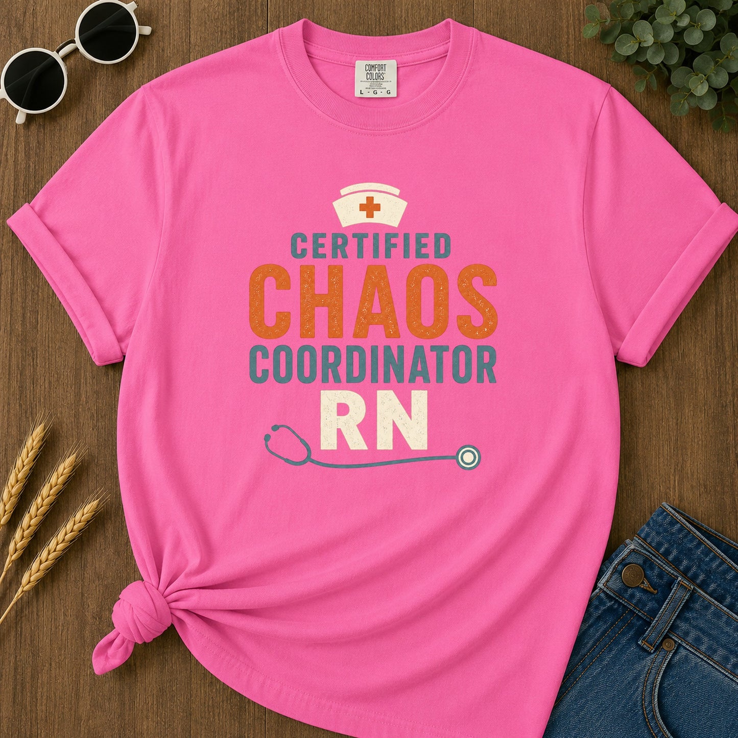 Chaos Coordinator T-Shirt - Neon Pink Mockup