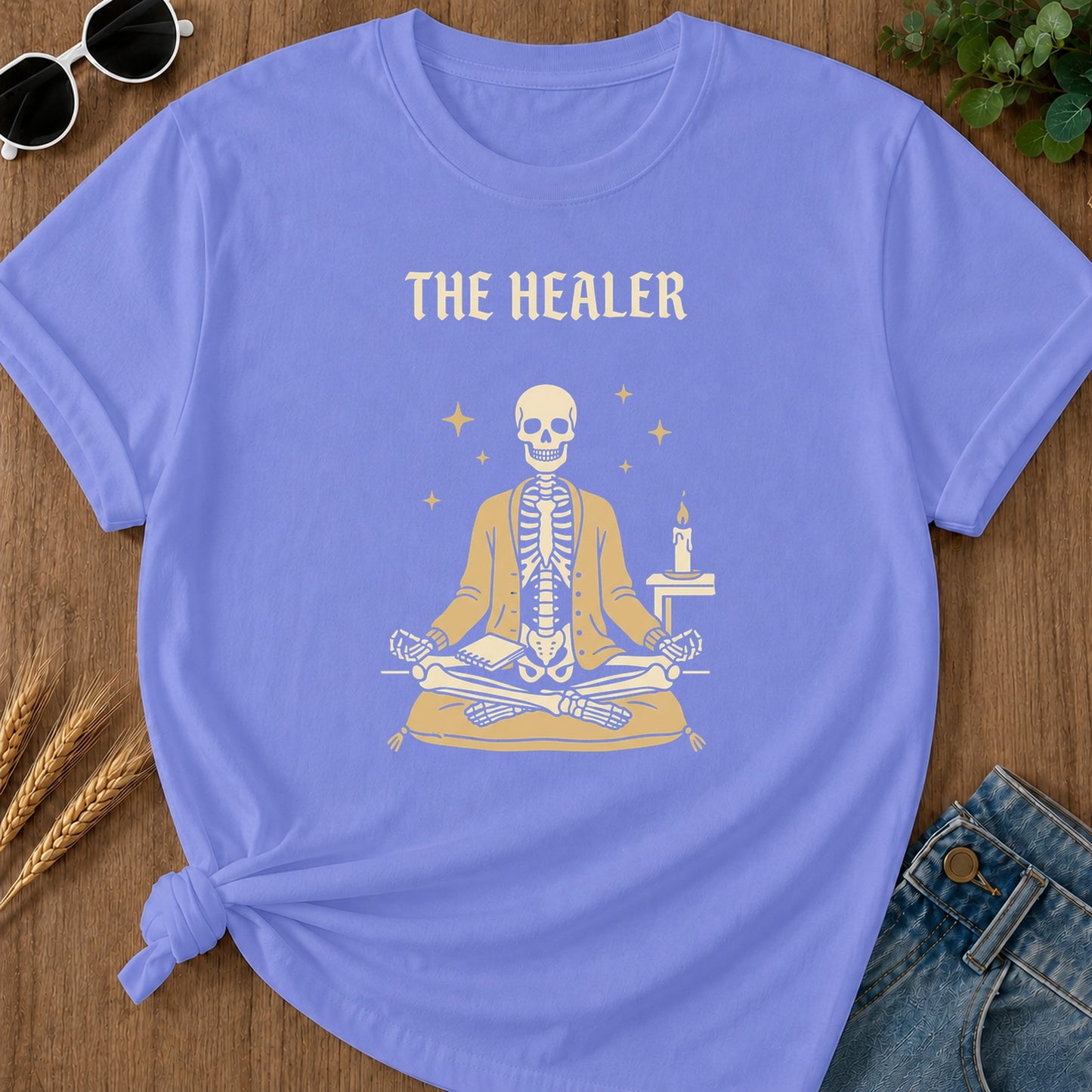 Healer Skeleton T-Shirt - Flo Blue Mockup