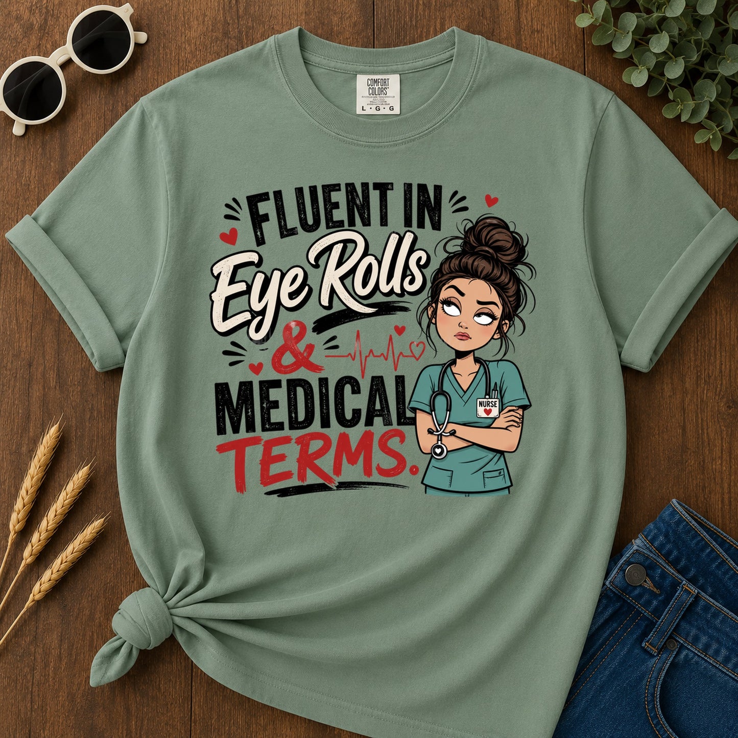 Fluent Eye Rolls T-Shirt - Light Green Mockup