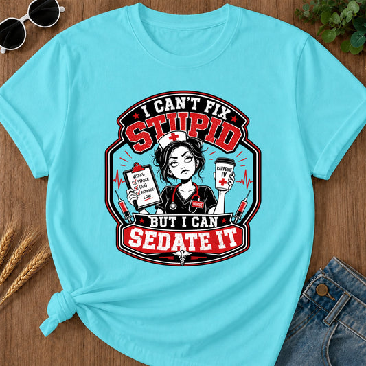 Cant Fix Stupid T-Shirt - Lagoon Blue Mockup