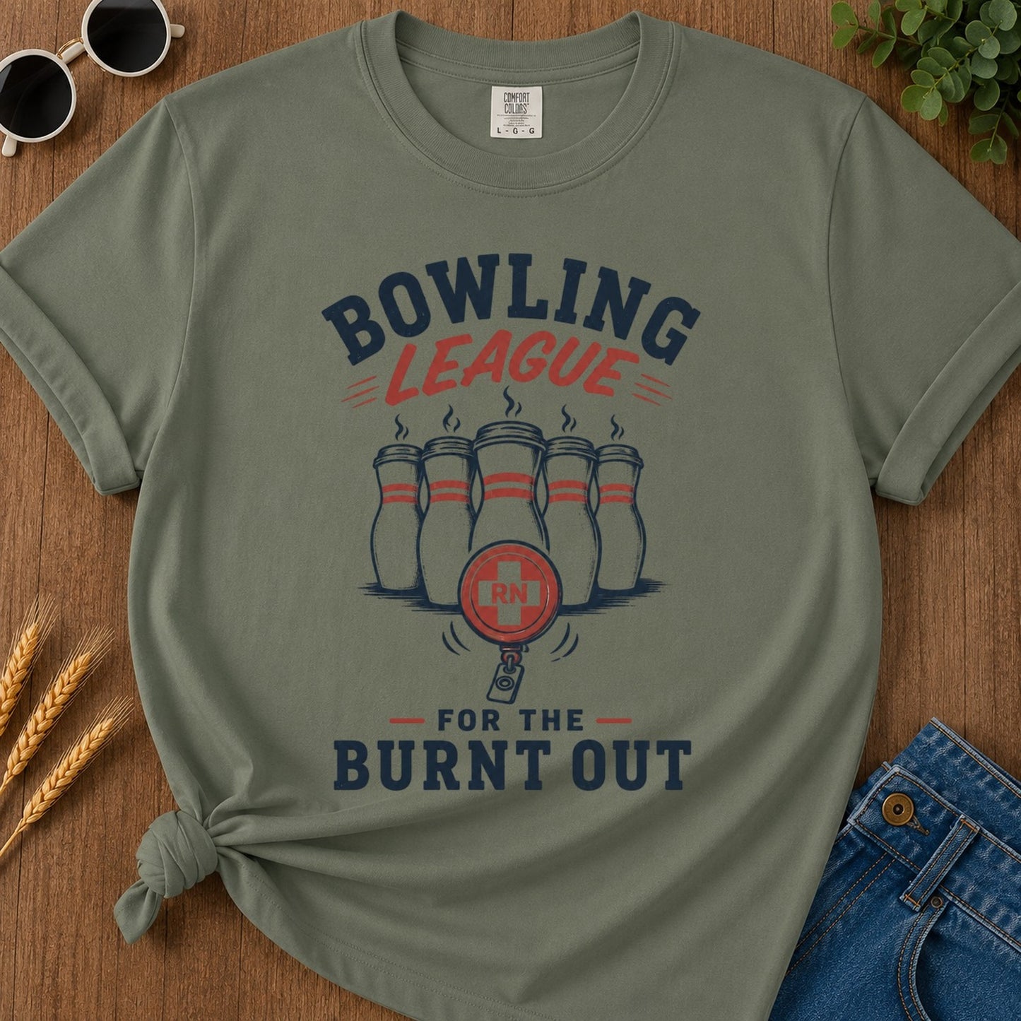 Bowling League T-shirt - Moss Mockup