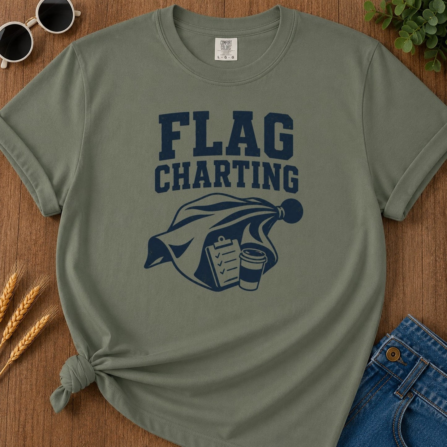 Flag Charting T-shirt - Moss Mockup