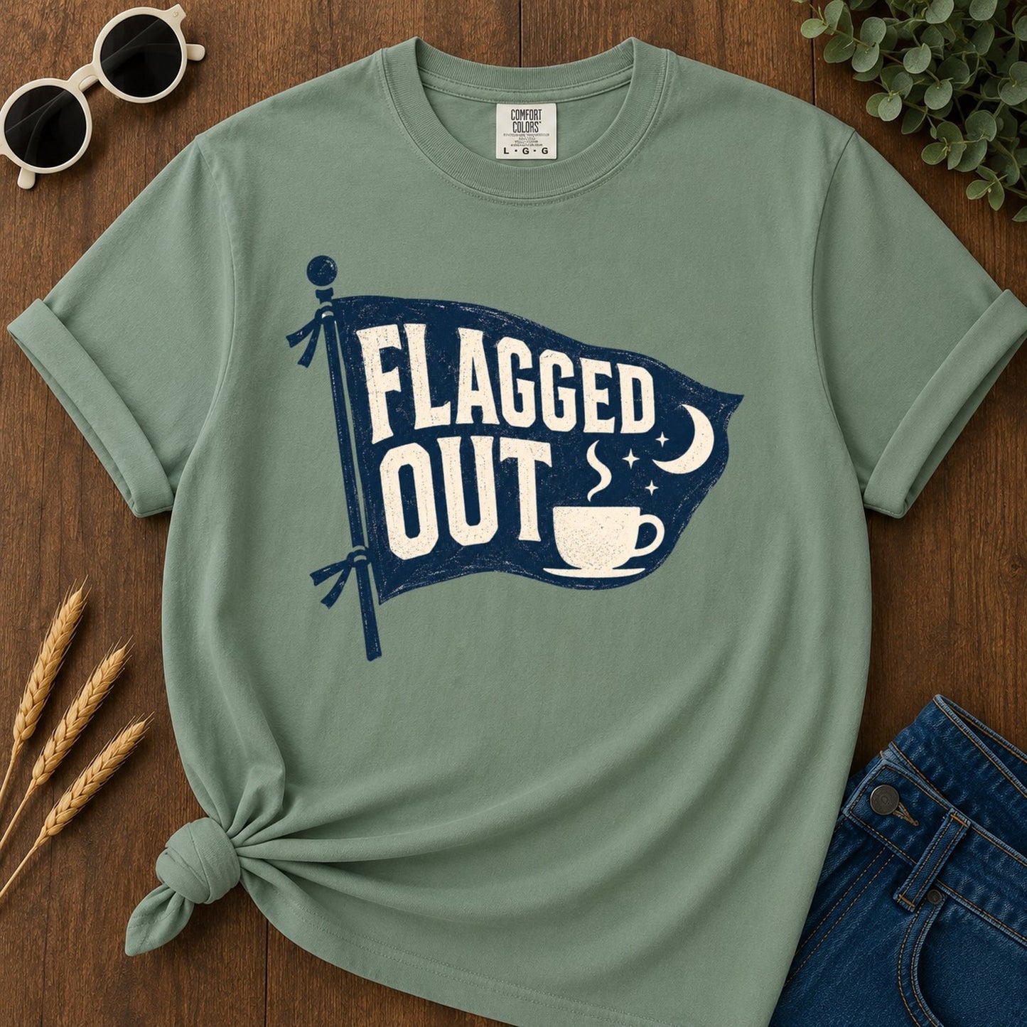 Flagged Out T-shirt - Light Green Mockup