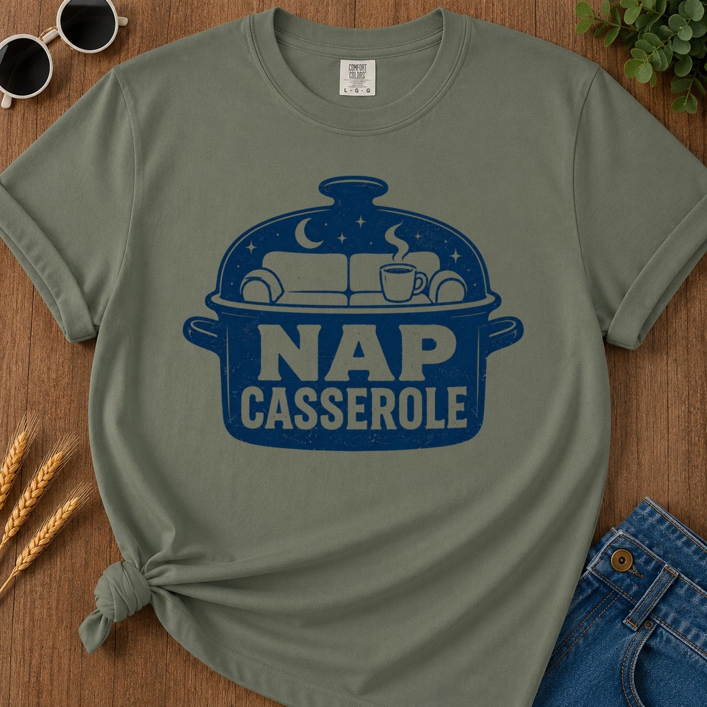 Nap Casserole T-shirt - Moss Mockup