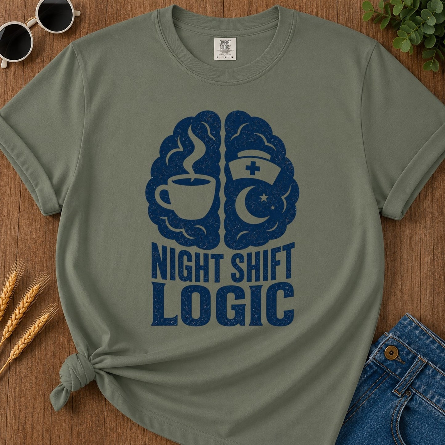 Night Shift Logic T-shirt - Moss Mockup