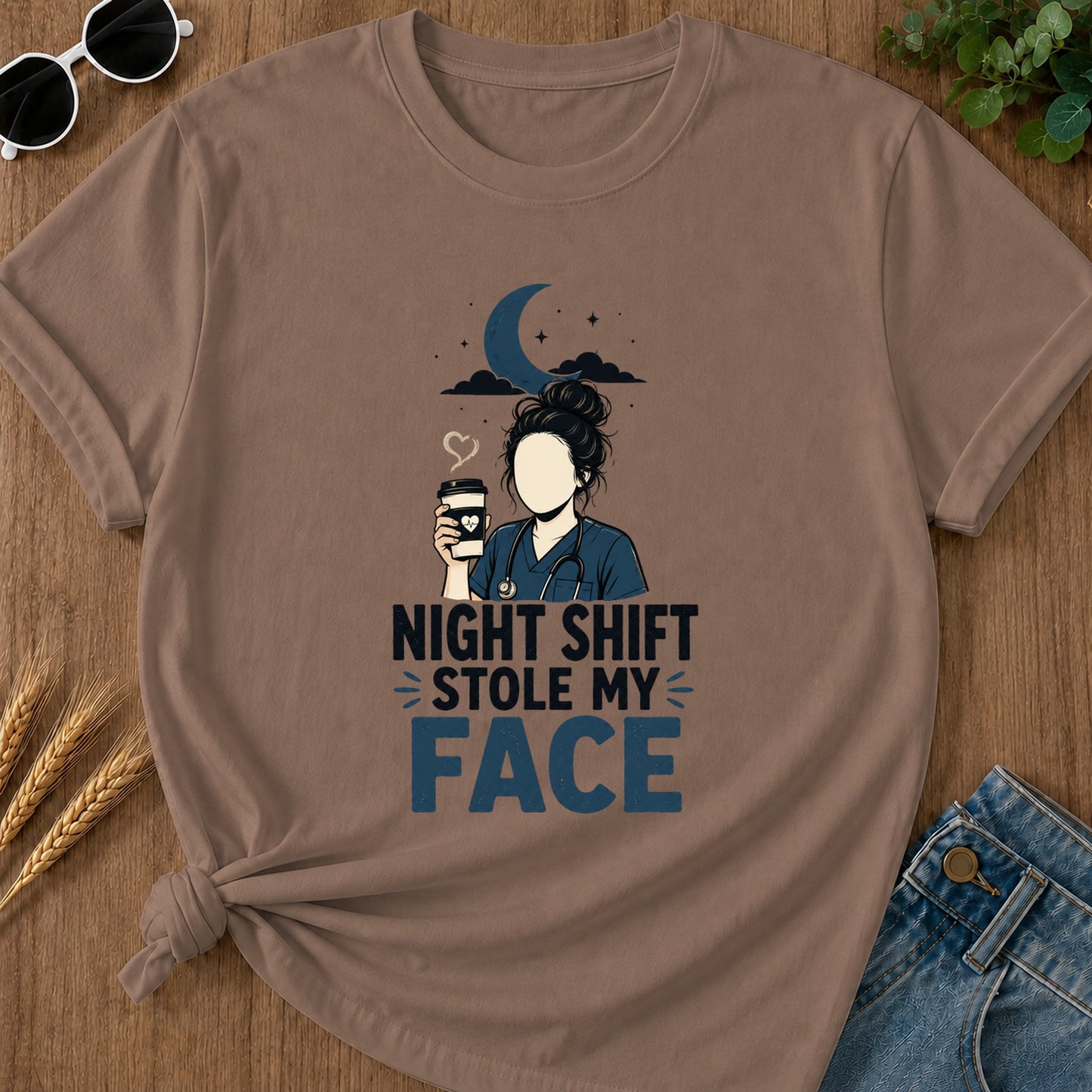 Night Shift Stole Face T-Shirt - Espresso