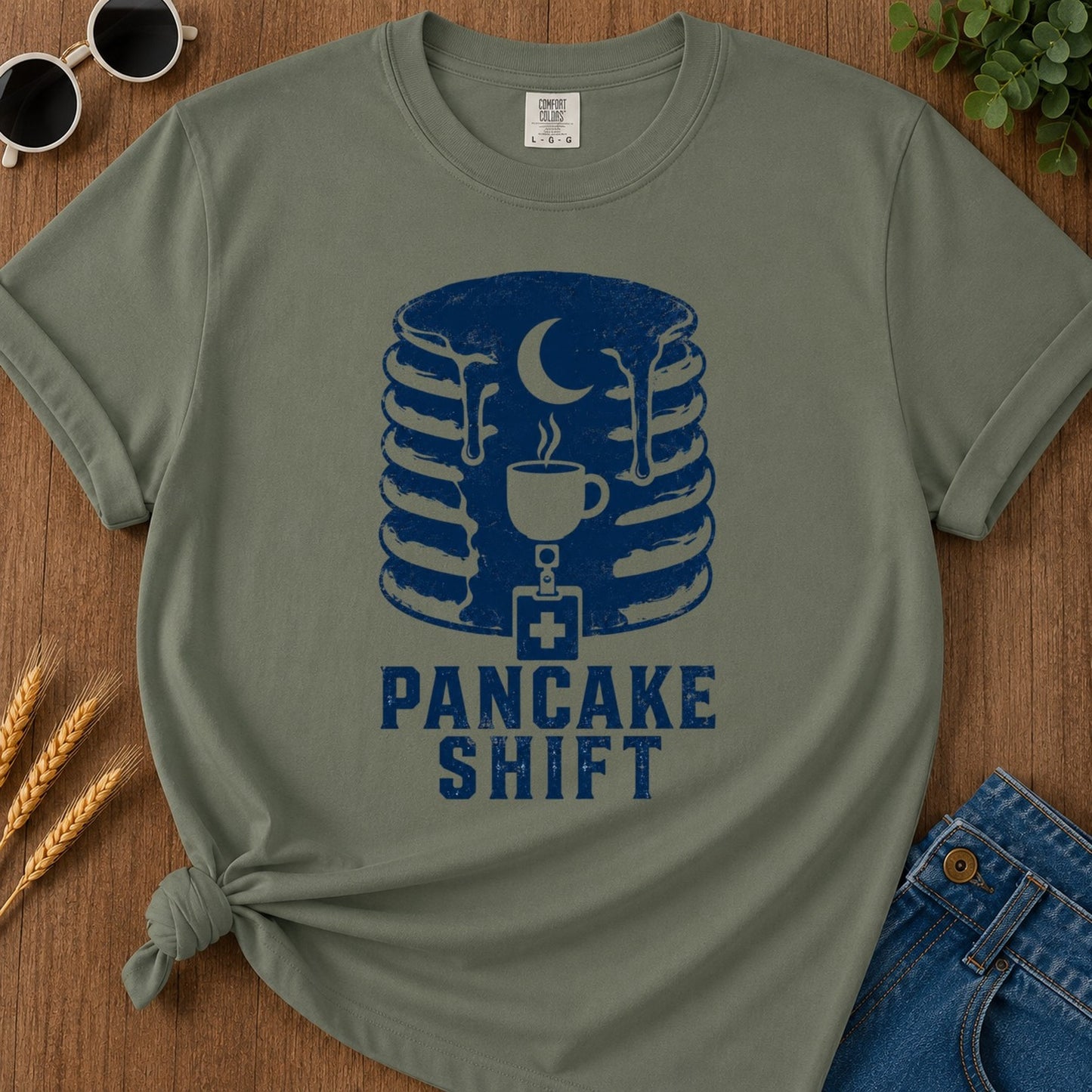 Pancake Shift T-shirt - Moss Mockup