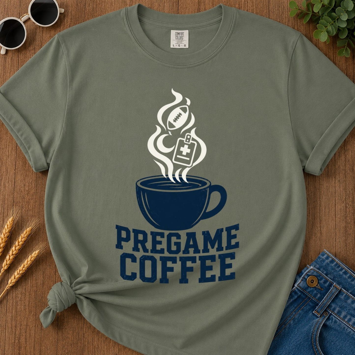 Pregame Coffee T-shirt - Moss Mockup